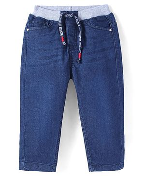 Babyhug Cotton Full Length Stretchable Washed Denim Jeans - Dark Blue