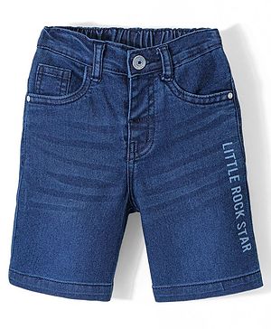 Babyhug Cotton Above Knee Length Bermuda with Stretch Text Print - Blue