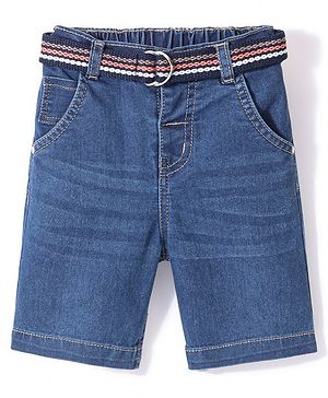 Babyhug Cotton Above Knee Length Solid Bermuda With Stretch & Belt- Blue