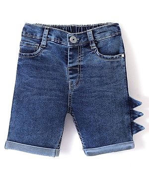 Babyhug Cotton Washed Denim Knee Length Bermuda Solid Colour - Navy Blue