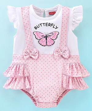 Babyhug 100% Cotton Half Sleeves
                              Onesie with Bow Applique and Butterfly
                              Print - Pink