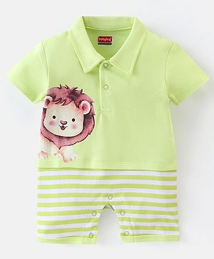 Babyhug 100% Cotton Half Sleeves Romper with Lion Print - Green