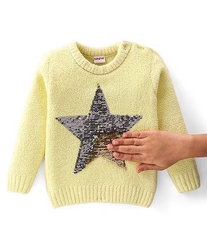 Babyhug Knitted Full Sleeves Sweatshirt With Sequins Star Design - Yellow