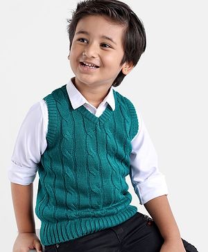 Babyhug Knitted Sleeveless Sweater with Cable Knit Design - Teal
