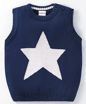 Babyhug Knit Sleeveless Sweater Star Design - Navy Blue