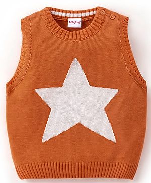 Babyhug Knit Sleeveless Sweater Star Design - Orange