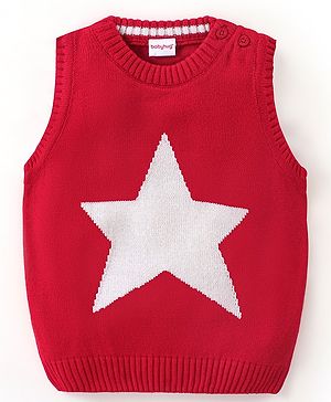 Babyhug Knit Sleeveless Sweater Star Design - Red