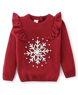 Babyhug Knit Full Sleeves Sweater Slowflake Design - Fushia