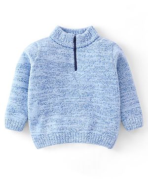 Babyhug Knit Full Sleeves Solid Sweater - Blue