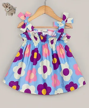 Hugsntugs Sleeveless Big Flower Printed Shoulder Strap Top - Blue