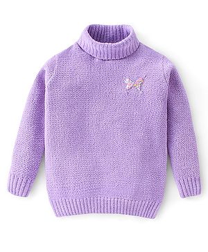 Babyhug Full Sleeves Solid Sweater With Butterfly Badge- Lavender