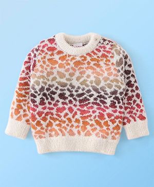 Babyhug Full Sleeves Sweater With Leopard Print - Pink & Peach