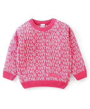 Babyhug Knit Full Sleeves Text Design Pullover - Pink