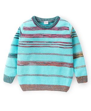 Babyhug Knit Full Sleeves Sweater Striped - Blue