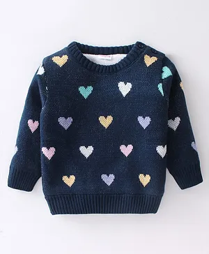 Babyhug Full Sleeves Heart Print Pullover - Multicolour