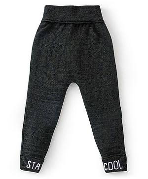 Babyhug Cotton Fleece Full Length Fleece & Woollen Pant With Text Embroidery - Black