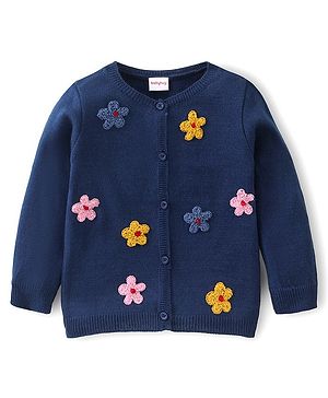 Babyhug Full Sleeves Sweater Floral Design- Navy Blue