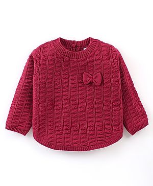 Babyhug Full Sleeves Sweater With Bow Applique Cable Knit Design- Fuchsia