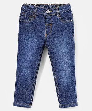 Babyhug Denim Washed Full Length Stretchable Jeans - Mid Blue