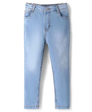 Babyhug Cotton Spandex Full Length Stretchable Washed Denim Jeans - Light Blue