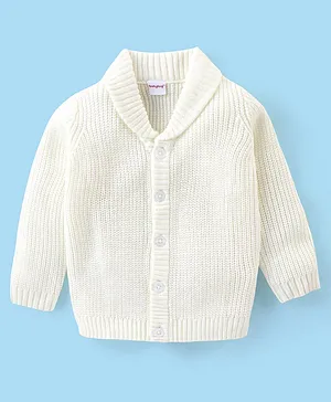 Babyhug Acrylic Knit Full Sleeves Solid Sweater- Off White