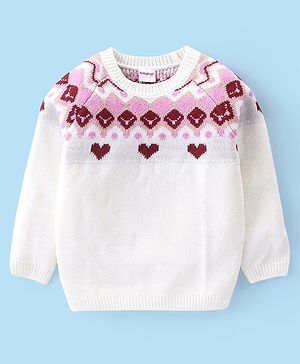 Babyhug Full Sleeves Sweater Heart Design- White & Pink