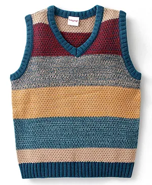 Babyhug Acrylic Knit Sleeveless Sweater Striped - Multicolour