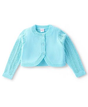 Babyhug Full Sleeves Woollen Shrugs - Aqua Blue