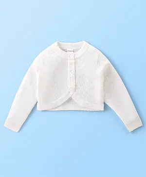 Babyhug Full Sleeves Woollen Shrugs Solid Colour - Off White