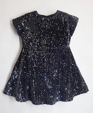 Cherry Crumble By Nitt Hyman Cap Sleeves Sequins Embellished With Zipper Closure Fit & Flared Party Dress - Dark Grey