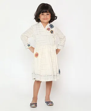 Ka Kids Off-White Embroidered Dress for Girls