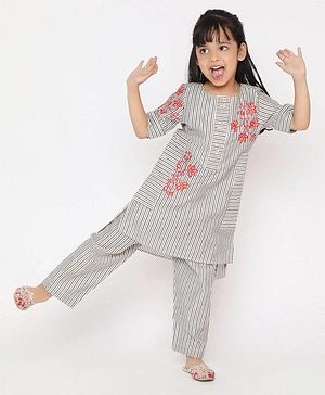 Ka Kids Embroidered Kurta & Pant Set for Girls -GREY