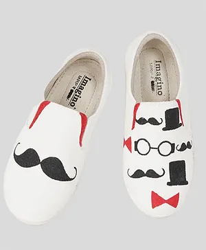 IMAGINO Moustache Colour Blocked Slip On Hand Painted Shoes - White