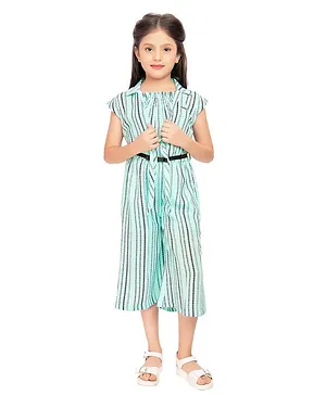 TINY BABY Cap Sleeves Abstract Striped Jumpsuit & Jacket Set - Blue