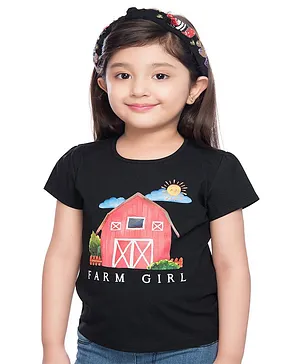TINY BABY Half Sleeves Farm Girl Printed Tee - Black