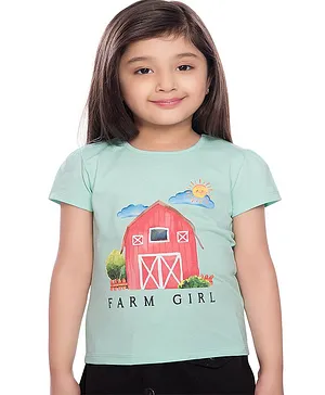 TINY BABY Half Sleeves Farm Girl Printed Tee - Aqua Green