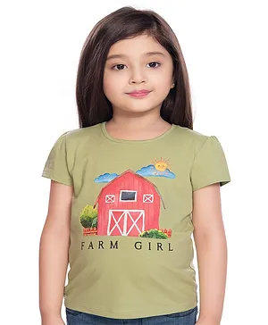 TINY BABY Half Sleeves Farm Girl Printed Tee - Green