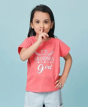 Knitting Doodles Pure Cotton Family Theme Half Sleeves Grandmas Girl With Heart Printed Tee - Pink