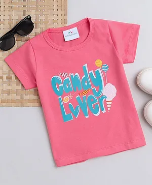 Knitting Doodles Pure Cotton Half Sleeves Cute Candy Lover Printed Tee - Pink
