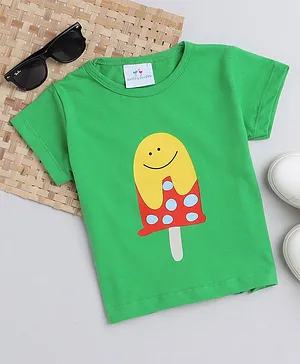 Knitting Doodles Pure Cotton Half Sleeves Cute Ice Cream Printed Tee - Green
