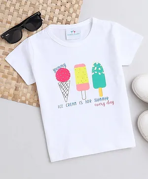 Knitting Doodles Pure Cotton Half Sleeves Summer Popsicle Printed Tee - White