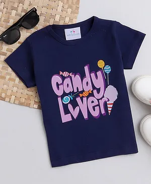 Knitting Doodles Pure Cotton Half Sleeves Candy Lover Printed Tee - Blue