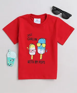 Knitting Doodles Pure Cotton Summer Theme Half Sleeves Just Chillin Printed Tee - Red