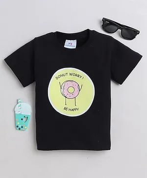 Knitting Doodles Pure Cotton Half Sleeves Donut Worry Be Happy Printed Tee - Black