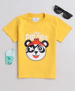 Knitting Doodles Pure Cotton Half Sleeves Little Pirate Panda Printed Tee - Yellow