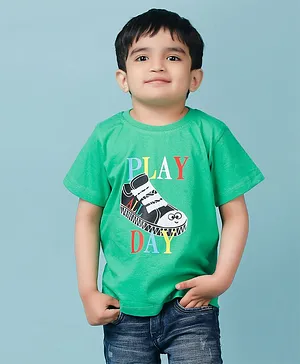 Knitting Doodles Pure Cotton Half Sleeves Play All Day Printed Tee - Green