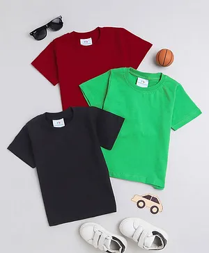 Knitting Doodles Pack Of 3 Pure Cotton Half Solid Tees - Red Green & Black