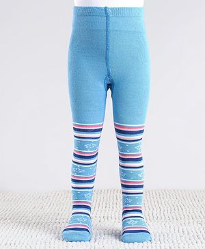 Cute Walk by Babyhug Cotton Antibacterial Striped Footed Tights - Blue