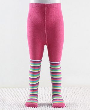 Cutewalk by Babyhug Non Terry Footed Anti Bacterial Striped  Tights  -Pink