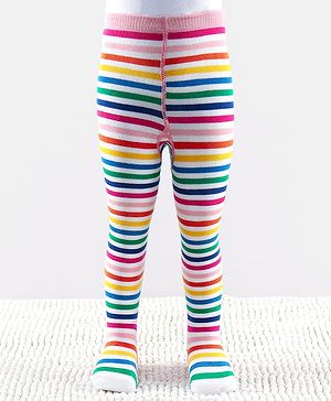 Cutewalk by Babyhug Non Terry Footed Anti Bacterial Striped  Tights  - White & Pink